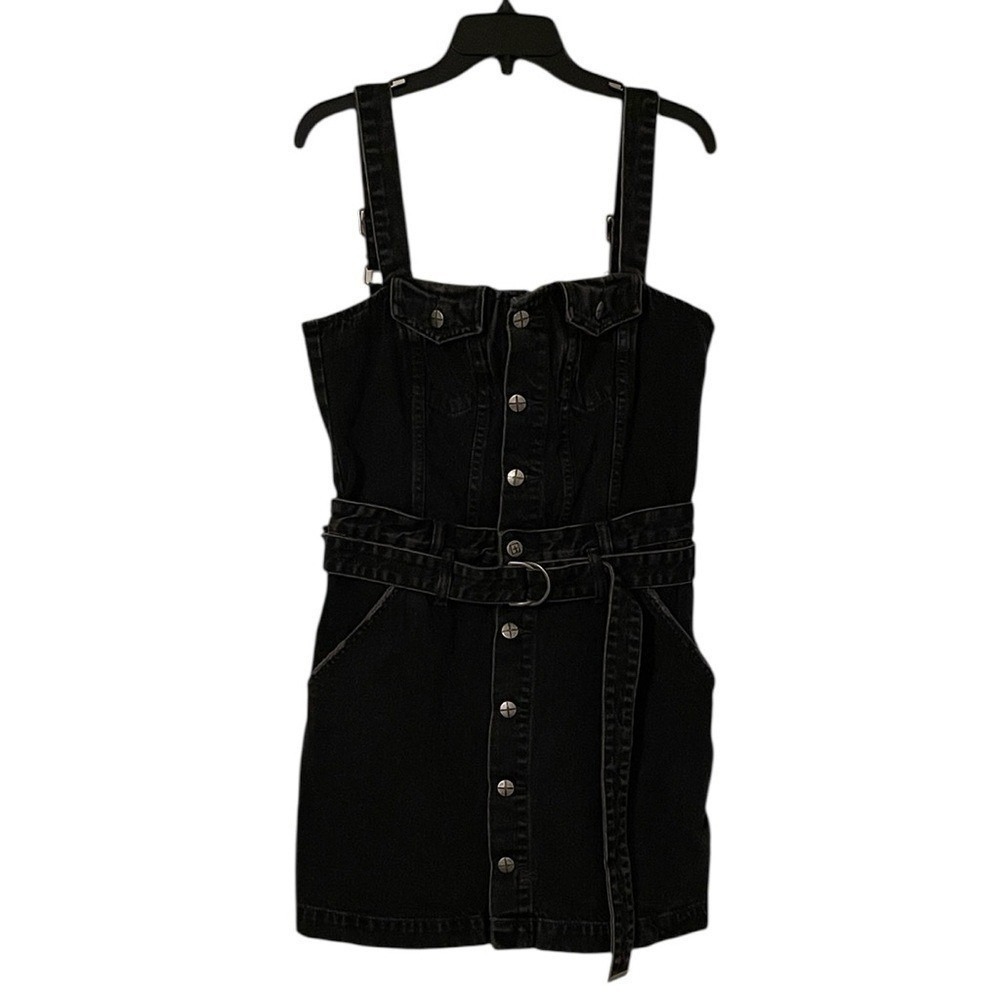 Ksubi‎ Women's Black Wash Deejay Denim Button Waist Belt Mini Dress Size L
